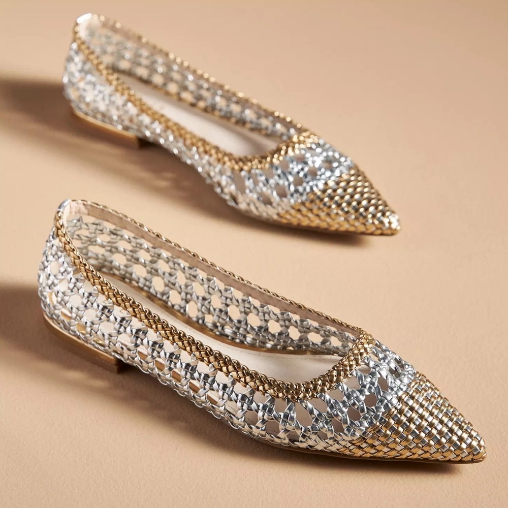 Anthropology CECELIA NEW YORK Metallic Woven Pointed-Toe Flats